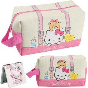 Gaffey Kitty Makeup Bag Kitty Travel Cosmetic Bag with Mirror PU Waterproof Travel Cartoon Cat Cosmetic Bags Gift for Girls in Kuwait