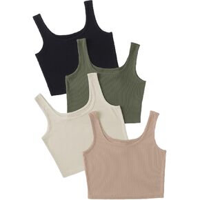 MakeMeChic Women's 4packs Plus Size Rib Knit Sleeveless Tank Crop Top