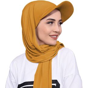 Avilego Muslim Hijab for Women Baseball Cap & Scarf 2-in-1 Head Scarf Wrap Shawl Head Covering Turban Hat Beanie