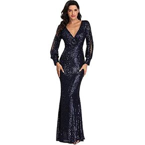 Women's Shinny Sequin Mermaid Evening Dress Sleeve Prom Gown