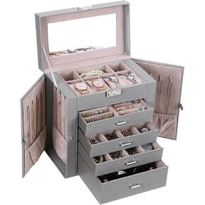 ANWBROAD Jewelry Boxes Organizers, Jewelry Box for Women/Girls, Large Storage Box for Your Jewelry Sturdy Jewelry Case with Drawers Mirror and Lock UJJB003B