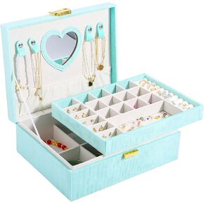 ProttyLife Jewelry Box Organizer for Women,Jewelry Box Ideal Gift 2-Layer Jewelry Organizer Box Large Jewelry Storage Boxes Earrings Box Case for Necklace Bracelets Storage Earrings Rings Box (Pink)