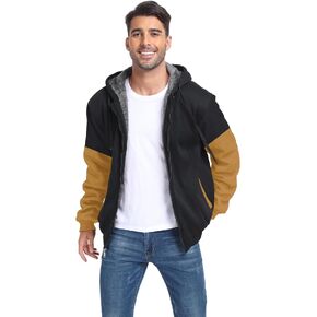 PEGENO Hoodies for Men Fleece Sweatshirt Full Zip Sherpa Hooded Jacket