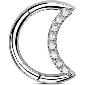 Mooncrush Jewelry G23 الصلبة التيتانيوم الحاجز الدائري 16G القمر الفرس Daith أقراط سباركلي الفضة اللولب الغضروف هوب القرط Daith ثقب المجوهرات الجراحية الصلب in Kuwait