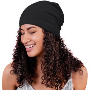 Satin Lined Skull Cap Slouchy Beanie Warm Knit Hat for Locs, Curls