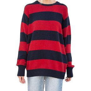 Women Y2K Striped Sweater Knit Oversized Long Sleeve Pullover Sweaters 90S Harajuku Preppy E-Girl Streetwear