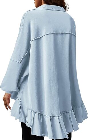 Lauweion Women Oversized Button Front Pleated Sweatshirt Mini Dress Patchwork Lapel Ruffle Hem Trendy Flowy Sweatshirts in Kuwait