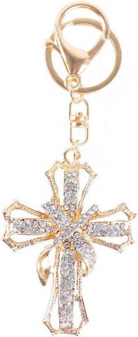 JewelBeauty Blessed & Holy Cross Keychain Keyring Crystal Rhinestones Car Bag Purse Charm Pendant (Gold) in Saudi Arabia