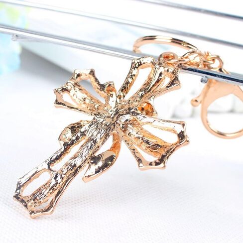 JewelBeauty Blessed & Holy Cross Keychain Keyring Crystal Rhinestones Car Bag Purse Charm Pendant (Gold) in Saudi Arabia