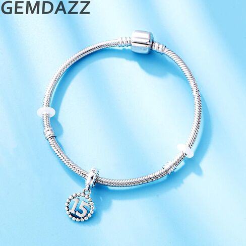 5,10,15,16,17,18,20,21,25,30,35,40,42,49,50,55,60,65,70 Number Charms for European Bracelet, 925 Sterling Silver Birthday Pendant Beads with CZ, Gifts for Mothers Day/Anniversary in Saudi Arabia