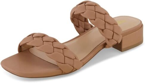 CUSHIONAIRE Women's Nan two band braided low block heel slide sandal +Memory Foam and Wide Widths Available, Latte 8 in Saudi Arabia