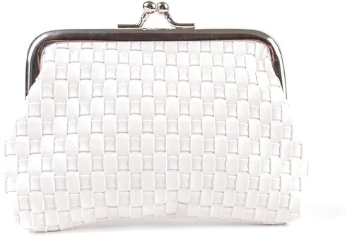 Coin Purse Vintage Bag Lock Wallet Buckle Kiss Lock change purse leather coin purse change holder wallet coin(Pu white) in Saudi Arabia