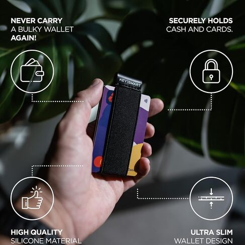 كي سمارت - حزام محفظة مطاطي للحفاظ على بطاقاتك واموالك اكثر امانا - حزام نقود قابل للتمدد وبسيط للرجال والنساء - محفظة بشريط مطاطي للبطاقات والرخصة والنقود (اسود)، اسود، اسود in Kuwait