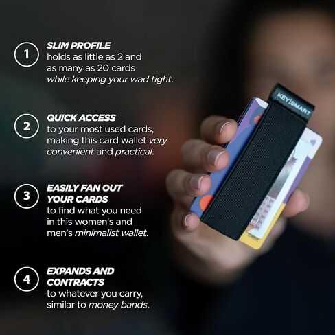 كي سمارت - حزام محفظة مطاطي للحفاظ على بطاقاتك واموالك اكثر امانا - حزام نقود قابل للتمدد وبسيط للرجال والنساء - محفظة بشريط مطاطي للبطاقات والرخصة والنقود (اسود)، اسود، اسود in Kuwait