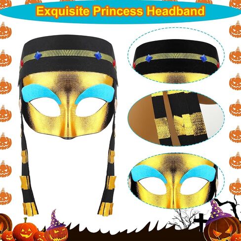 Ramede 5 قطع من إكسسوارات أزياء الهالوين المصرية النسائية تتضمن قناعًا مصريًا وغطاء للرأس وحزام معصم للأميرة المصرية in Kuwait