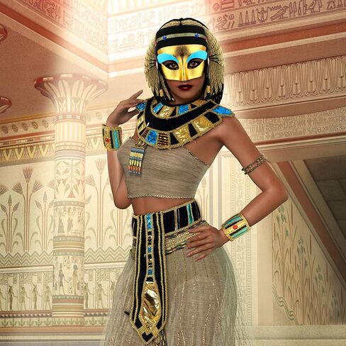 Ramede 5 قطع من إكسسوارات أزياء الهالوين المصرية النسائية تتضمن قناعًا مصريًا وغطاء للرأس وحزام معصم للأميرة المصرية in Kuwait