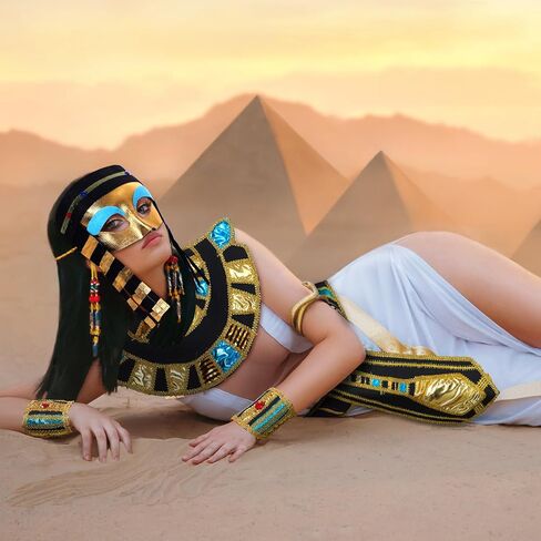 Ramede 5 قطع من إكسسوارات أزياء الهالوين المصرية النسائية تتضمن قناعًا مصريًا وغطاء للرأس وحزام معصم للأميرة المصرية in Kuwait