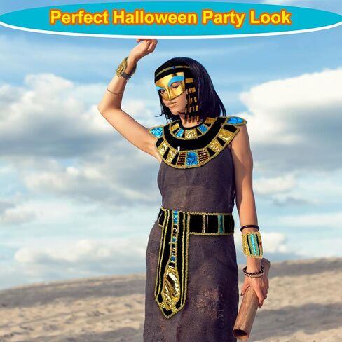Ramede 5 قطع من إكسسوارات أزياء الهالوين المصرية النسائية تتضمن قناعًا مصريًا وغطاء للرأس وحزام معصم للأميرة المصرية in Kuwait