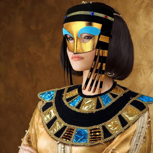 Ramede 5 قطع من إكسسوارات أزياء الهالوين المصرية النسائية تتضمن قناعًا مصريًا وغطاء للرأس وحزام معصم للأميرة المصرية in Kuwait