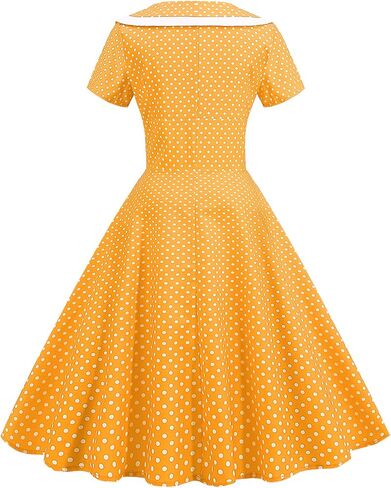 IKADEX Women 50s 60s Retro Rockabilly Swing Sailor Dress Polka Dot Lapel V-Neck Cocktail Party Tea Dresses in Kuwait