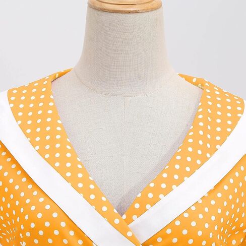 IKADEX Women 50s 60s Retro Rockabilly Swing Sailor Dress Polka Dot Lapel V-Neck Cocktail Party Tea Dresses in Kuwait