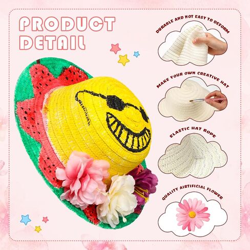 Mepase 70 Pcs DIY Straw Hat with Flower Girls Tea Party Hats Tea Party Straw Hat Fake Flower Heads 10 Straw Hat 60 Airtificial Flower Cherry Cowboy Kids Children Dress Up Hats, 11 Inch Milk White in Saudi Arabia
