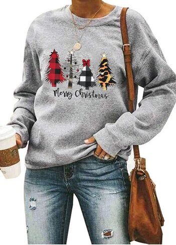 ASTANFY Merry Christmas Sweatshirt for Women Drop Shoulder Long Sleeve Christmas Tree Pullover Lightweight Shirt in Saudi Arabia