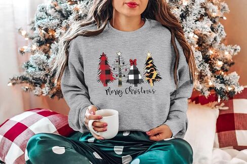 ASTANFY Merry Christmas Sweatshirt for Women Drop Shoulder Long Sleeve Christmas Tree Pullover Lightweight Shirt in Saudi Arabia