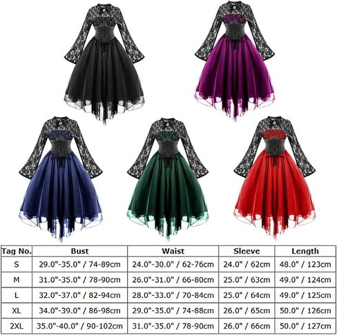 Women Steampunk Gothic Dress with Corset Halter Floral Lace Cocktail Swing Dress Handkerchief Hem Halloween Punk Hippie Dress in Saudi Arabia