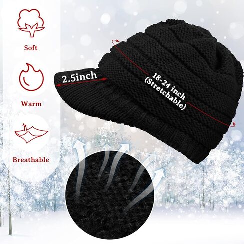 Kenning 4 Sets Winter Hats Gloves Women Knit Beanie Women Touchscreen Glove Winter Brim Hat Warm Fleece Lined Knit Gloves Snow Ski Winter Beanie Brim, Black, White, Gray, Wine Red, One Size-X-Small in Saudi Arabia