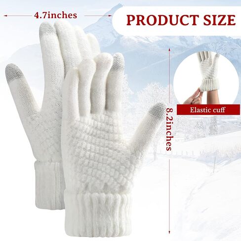 Kenning 4 Sets Winter Hats Gloves Women Knit Beanie Women Touchscreen Glove Winter Brim Hat Warm Fleece Lined Knit Gloves Snow Ski Winter Beanie Brim, Black, White, Gray, Wine Red, One Size-X-Small in Saudi Arabia