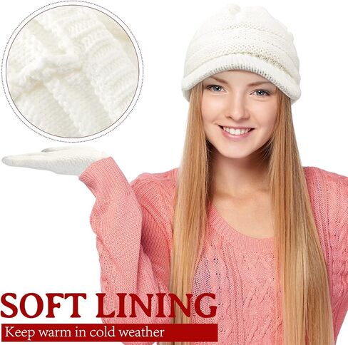 Kenning 4 Sets Winter Hats Gloves Women Knit Beanie Women Touchscreen Glove Winter Brim Hat Warm Fleece Lined Knit Gloves Snow Ski Winter Beanie Brim, Black, White, Gray, Wine Red, One Size-X-Small in Saudi Arabia