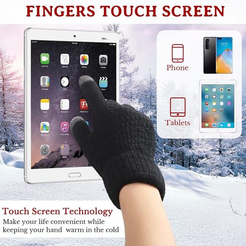 Kenning 4 Sets Winter Hats Gloves Women Knit Beanie Women Touchscreen Glove Winter Brim Hat Warm Fleece Lined Knit Gloves Snow Ski Winter Beanie Brim, Black, White, Gray, Wine Red, One Size-X-Small in Saudi Arabia