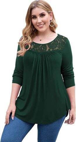 Ahlaray Women's Plus Size Summer Tops Short Sleeve Shirts Lace Pleated Tunic Tops Blouses M-4XL in Kuwait