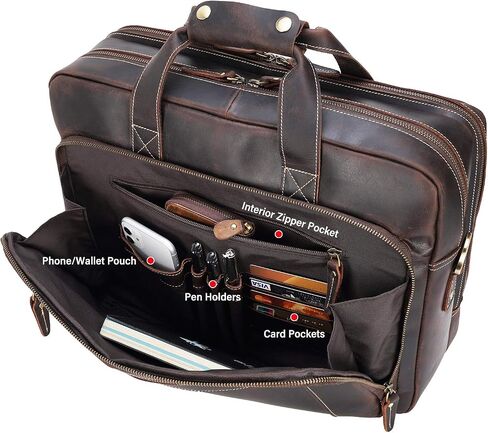 حقيبة كومبالو للرجال من الجلد المحبب بالكامل السميك مقاس 17.3 بوصة حقيبة كمبيوتر محمول كلاسيكية مناسبة للسفر أثناء العمل in Kuwait