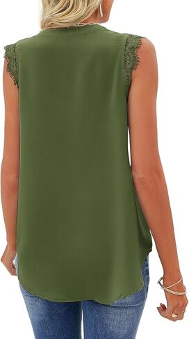 WELINCO Women's Summer Casual Sleeveless V Neck Lace Trim Tank Tops Loose Blouse Tees in Saudi Arabia