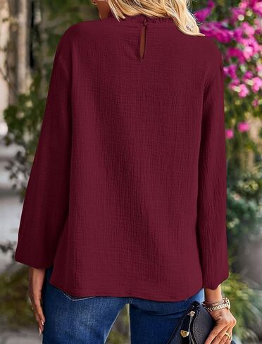 PRETTYGARDEN المرأة الخريف بلوزة عصرية أنيقة عادية كم طويل Crewneck كشكش فضفاض البلوز القمم قميص in Saudi Arabia