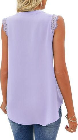 WELINCO Women's Summer Casual Sleeveless V Neck Lace Trim Tank Tops Loose Blouse Tees in Saudi Arabia