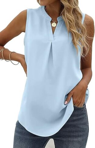 WELINCO Women's Summer Casual Sleeveless V Neck Lace Trim Tank Tops Loose Blouse Tees in Saudi Arabia