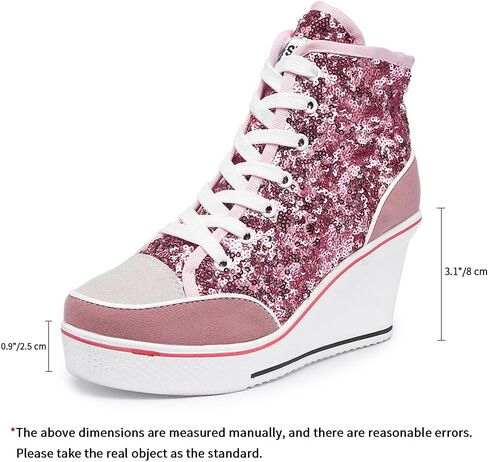 Women's Canvas High-Heeled Bling Shoes Casual Shoes Fashion Sparkling Sneakers for Walking Platform Wedges Pump Shoes in Kuwait