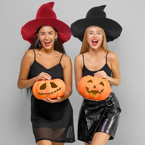 Sawowkuya 2 Pcs Halloween Witch Hat Wool Knitted Wizard Hats for Women Witches Party Masquerade Cosplay Costume Accessory in Saudi Arabia