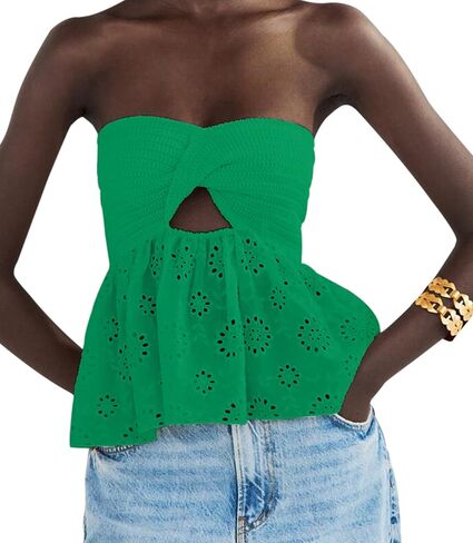 MISSACTIVER Women Twist Knot Knit Bandeau Tube Top Embroidery Strapless Off Shoulder Backless Hollow Crop Tank Corset Top in Saudi Arabia