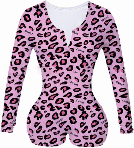 HengShunRui Women's Sexy Deep V Neck One Piece Bodysuit Print Bodycon Jumpsuit Rompers Pajama in Kuwait