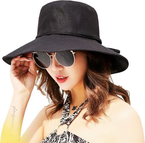 ASSQI Women Bucket Hat Summer Beach Sun Hats for Women UPF Woman Foldable Floppy Travel Packable UV Hat Cotton Wide Brim Hat in Kuwait