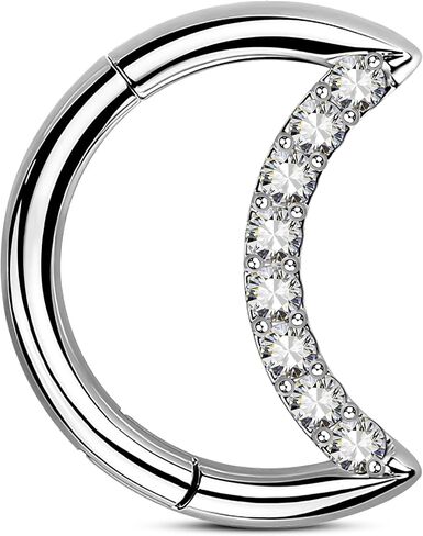 Mooncrush Jewelry G23 الصلبة التيتانيوم الحاجز الدائري 16G القمر الفرس Daith أقراط سباركلي الفضة اللولب الغضروف هوب القرط Daith ثقب المجوهرات الجراحية الصلب in Kuwait