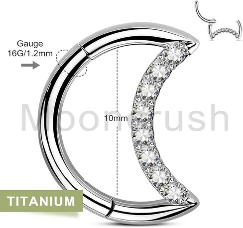 Mooncrush Jewelry G23 الصلبة التيتانيوم الحاجز الدائري 16G القمر الفرس Daith أقراط سباركلي الفضة اللولب الغضروف هوب القرط Daith ثقب المجوهرات الجراحية الصلب in Kuwait