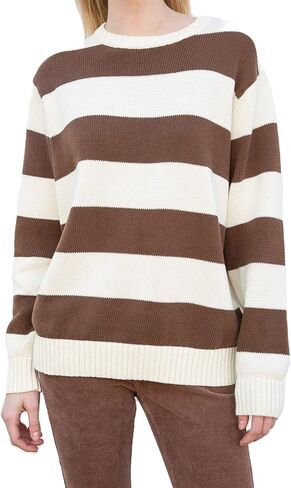 Women Y2K Striped Sweater Knit Oversized Long Sleeve Pullover Sweaters 90S Harajuku Preppy E-Girl Streetwear in Kuwait