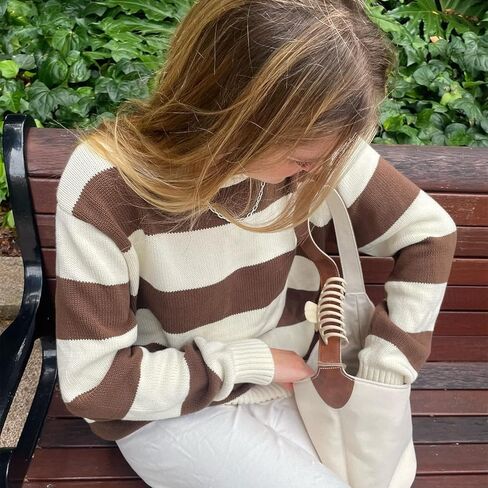 Women Y2K Striped Sweater Knit Oversized Long Sleeve Pullover Sweaters 90S Harajuku Preppy E-Girl Streetwear in Kuwait