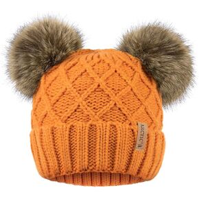 Arctic Paw Womens Winter Hat Cable Knit Beanie for Women Faux Fur Pompom Ears