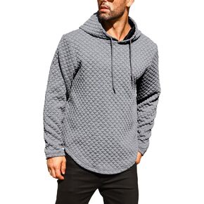 HYPESTFIT Mens Diamond Quilted Hoodies Casual Hooded Sweatshirts Long Sleeve Pullover